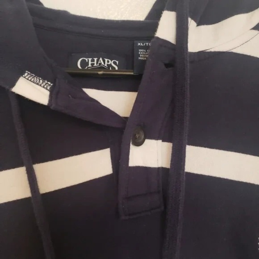 Chaps Mens XL Striped Hoodie Sweatshirt Pullover Fleece Kangaroo Pocket - Picture 6 of 6